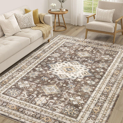 cotiled 9x12 Area Rug for Living Room, Washable, Traditional, Beige