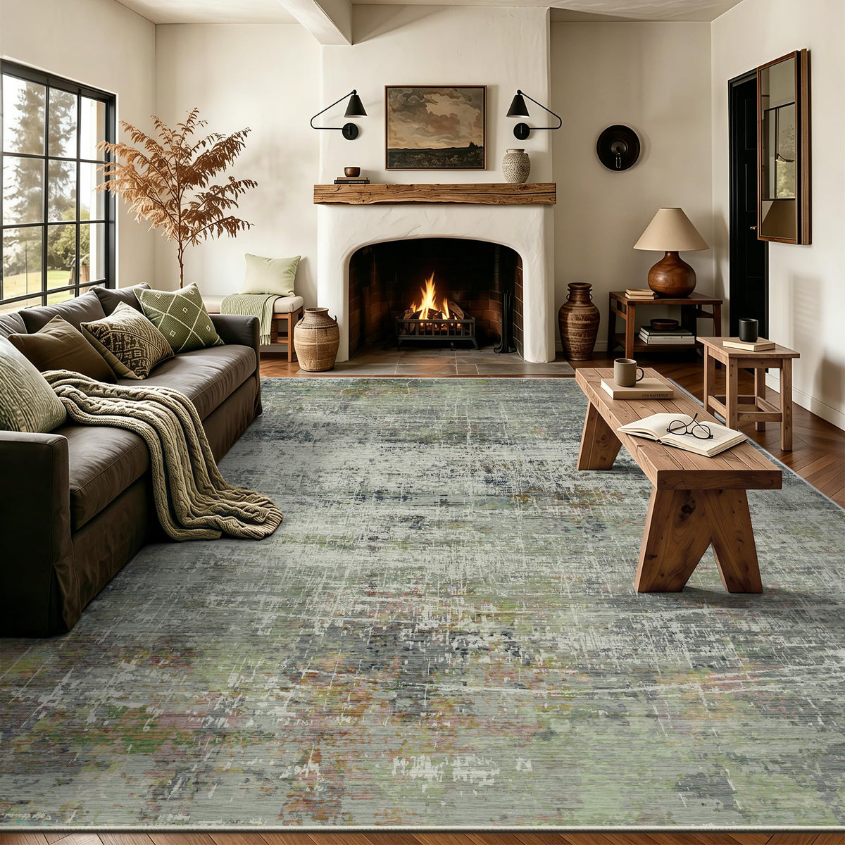 8x10 Area Rugs, Abstract Morden Soft Washable Rug, Non-Slip Low Pile Rugs for Living Room, Bedroom, Dining Room, Home, Office(Ocean Blue)