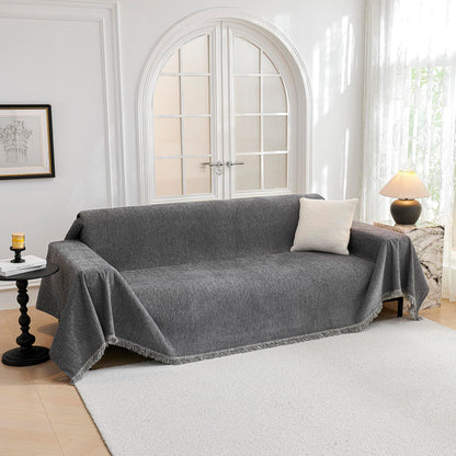 MYSKY HOME Sofa Covers for 2 Cushion Couch L Shaped Couch Cover Washable Couch Cover with Tassels Boho Couch Covers Non Slip Super Universal Soft Sofa Slipcover for Kids, Dogs, Pets, 71"x118", White