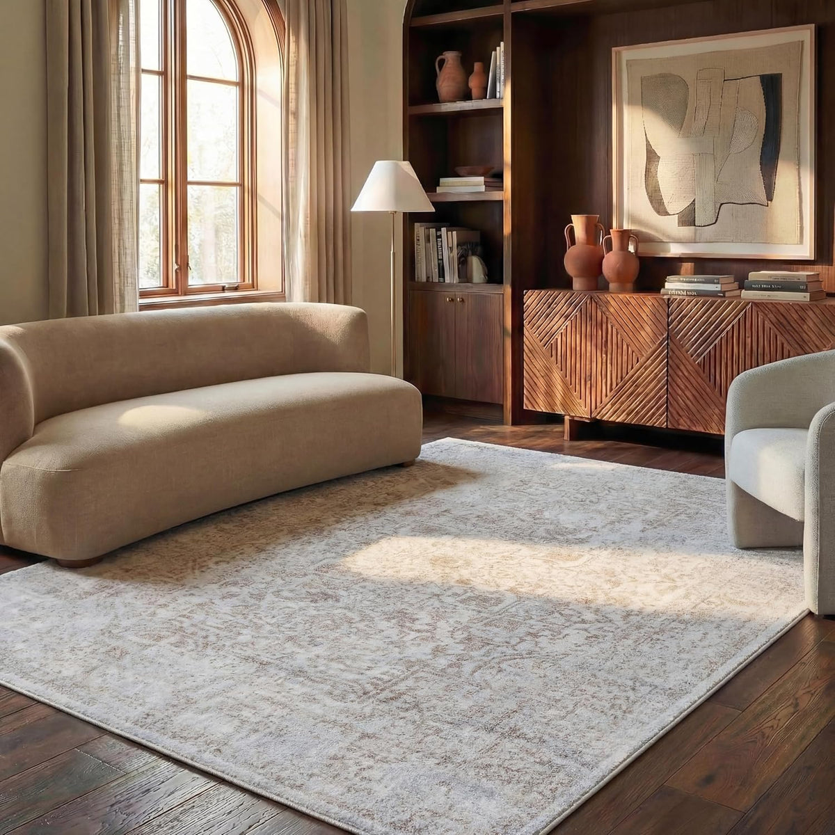 SAFAVIEH Evoke Area Rug 8x10 Large, Ivory & Taupe EVK256E