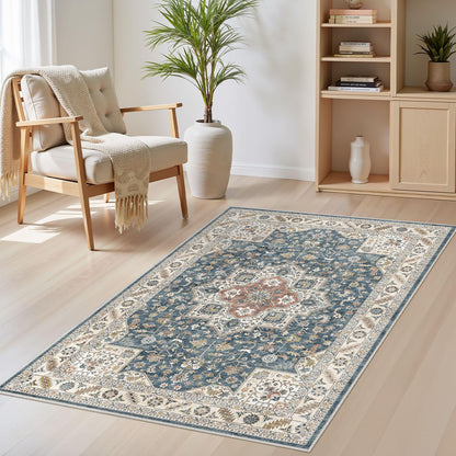 cotiled 9x12 Area Rug for Living Room, Washable, Traditional, Beige