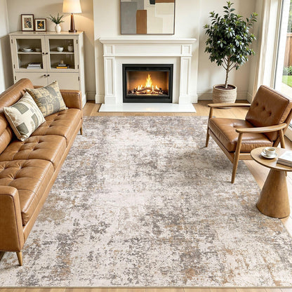 8x10 Area Rugs Living Room Abstract Washable Rug, Gold Brown