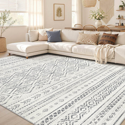 Nakagishi 10X14 Area Rugs for Living Room: Washable Modern Abstract Rug with Non-Slip Silicone Backing Low Pile Soft Carpet for Bedroom & Dining Decor Ideal for Families with Kids and Pets-Brown