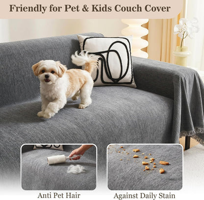 MEETSKY Couch Covers for Dogs, Washable Couch Covers, Pet Sofa Covers for 3 Cushion Couch, Chenille Thick Sectional Couch Cover Blanket Modern Furniture Protector Covers, 91" x 134", Dark Grey