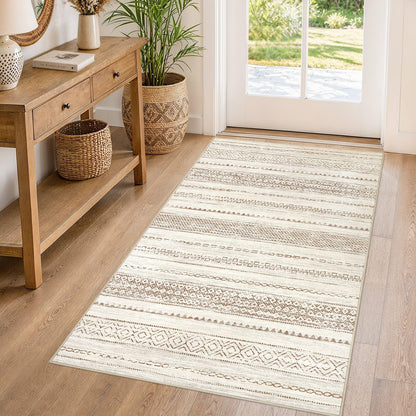 Nakagishi 10X14 Area Rugs for Living Room: Washable Modern Abstract Rug with Non-Slip Silicone Backing Low Pile Soft Carpet for Bedroom & Dining Decor Ideal for Families with Kids and Pets-Brown
