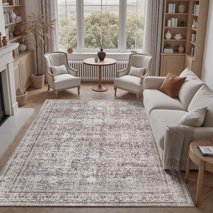 DCX 8x10 Area Rug Living Room: Washable Botanical Carpet Blue and Green
