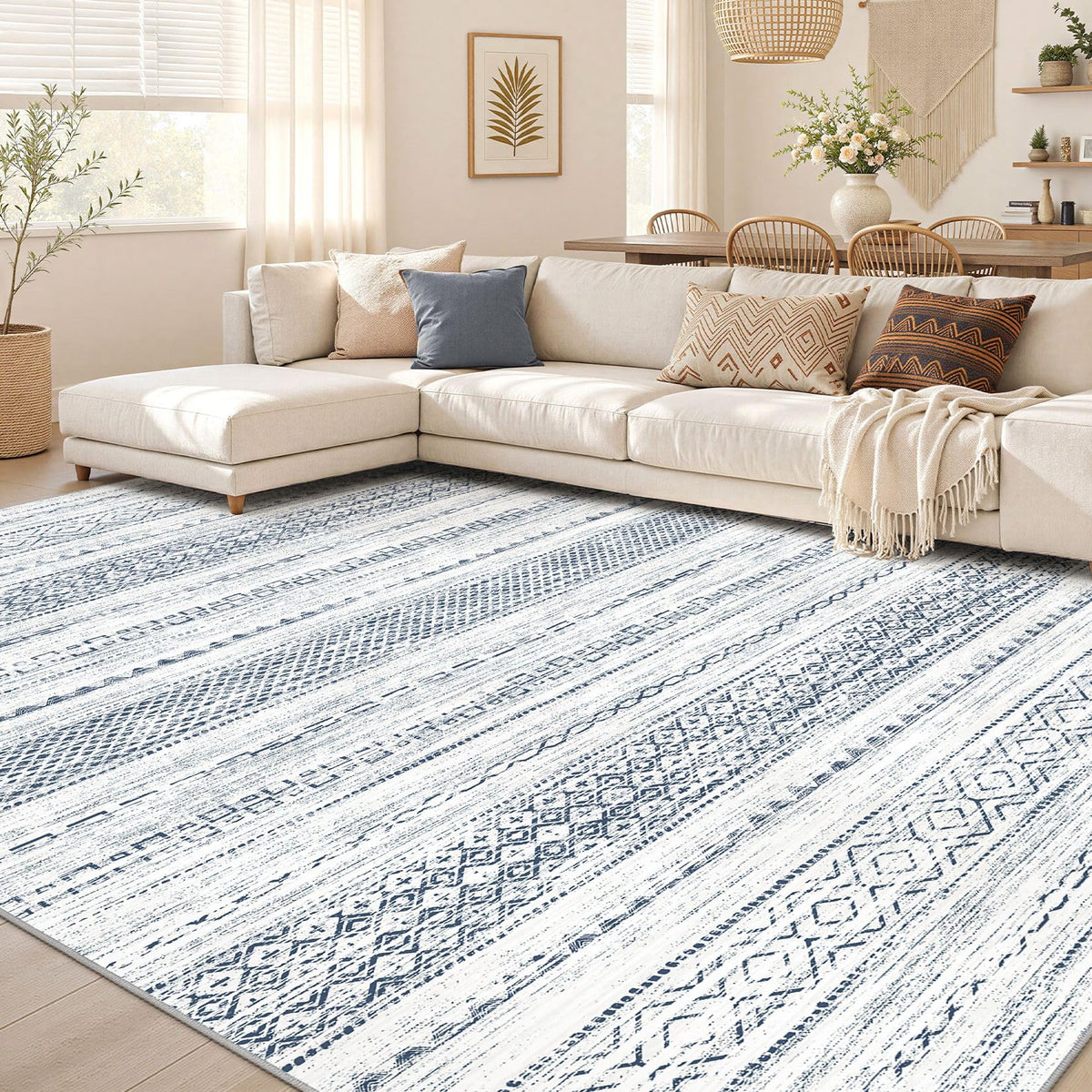 Nakagishi 10X14 Area Rugs for Living Room: Washable Modern Abstract Rug with Non-Slip Silicone Backing Low Pile Soft Carpet for Bedroom & Dining Decor Ideal for Families with Kids and Pets-Brown