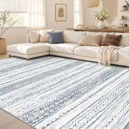 Nakagishi 10X14 Area Rugs for Living Room: Washable Modern Abstract Rug with Non-Slip Silicone Backing Low Pile Soft Carpet for Bedroom & Dining Decor Ideal for Families with Kids and Pets-Brown