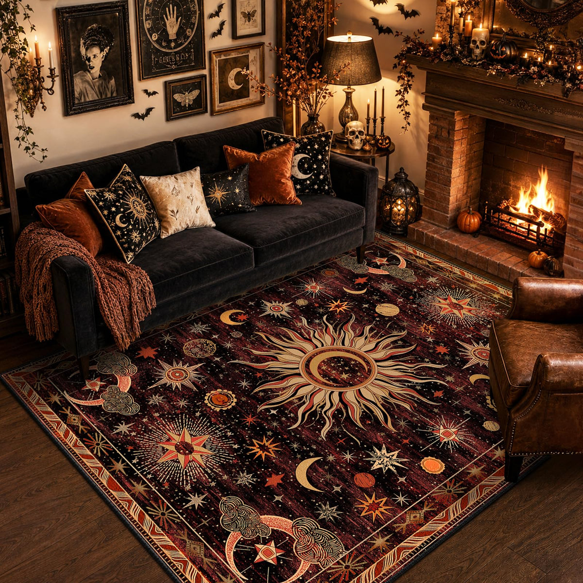 Vacuum-Friendly, 8x10 Washable Area Rug, Black Gold Beige Red