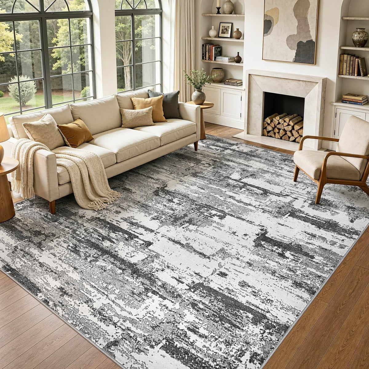 8x10 Area Rugs Living Room Abstract Washable Rug, Gold Brown