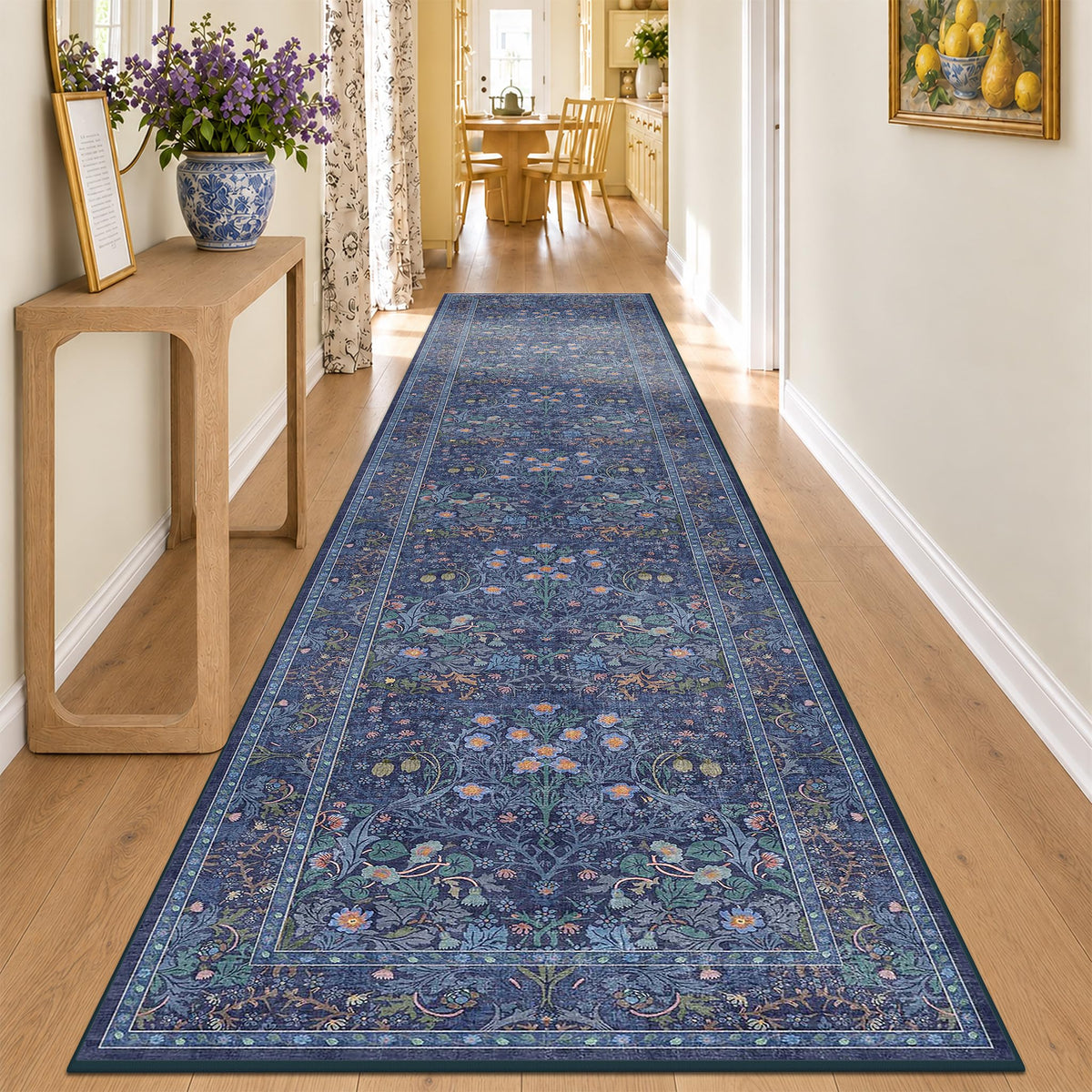 Floral Dark Green Washable Area Rugs 8x10, Vintage Living Room Rug