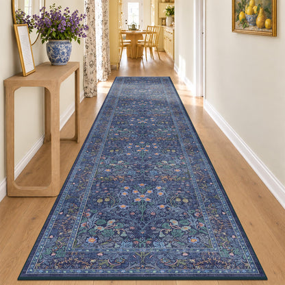 Floral Dark Green Washable Area Rugs 8x10, Vintage Living Room Rug