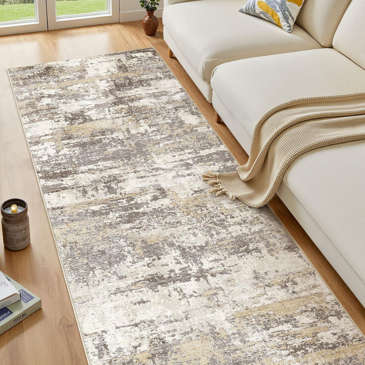 8x10 Area Rugs Living Room Abstract Washable Rug, Gold Brown