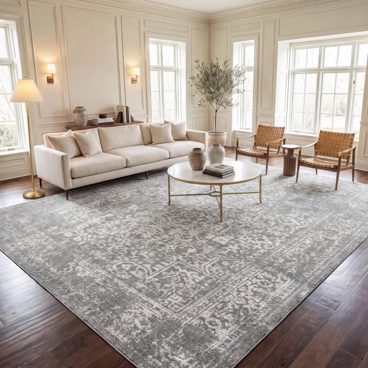 SAFAVIEH Evoke Area Rug 8x10 Large, Ivory & Taupe EVK256E
