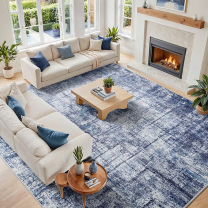 8x10 Washable Area Rug for Living Room Bedroom: Non-Slip Modern White Gray