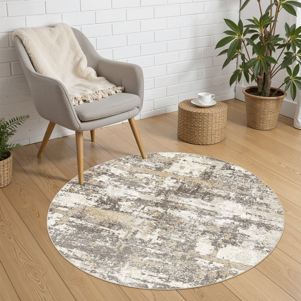 8x10 Area Rugs Living Room Abstract Washable Rug, Gold Brown