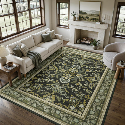 DCX 8x10 Area Rug Living Room: Washable Botanical Carpet Blue and Green