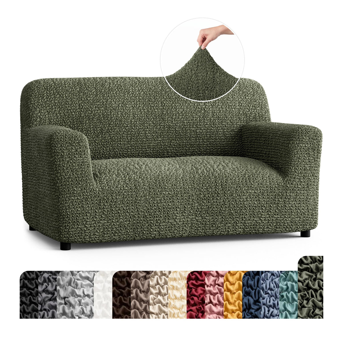 PAULATO Premium Stretch Couch Covers for Sofa - Sofa Chair Cover Washable, Dogs & Pets Friendly - Elastic Polyester Loveseat Slipcovers - Non-Slip Love Seat Couch Covers - Moss Green (64"-85" Wide)