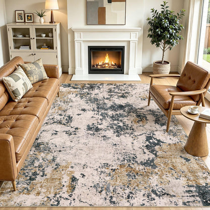 8x10 Area Rugs Living Room Abstract Washable Rug, Gold Brown