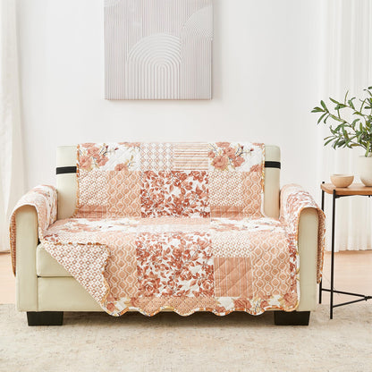 Great Bay Home Reversible Patchwork Sofa Cover - Washable Slipcover Furniture Protector with Elastic Straps - Perfect for Kids & Pets - Box-Stitched Detail (Taupe)