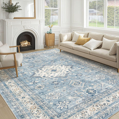cotiled 9x12 Area Rug for Living Room, Washable, Traditional, Beige