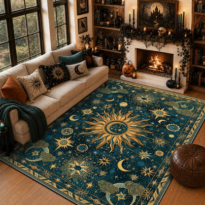 Vacuum-Friendly, 8x10 Washable Area Rug, Black Gold Beige Red