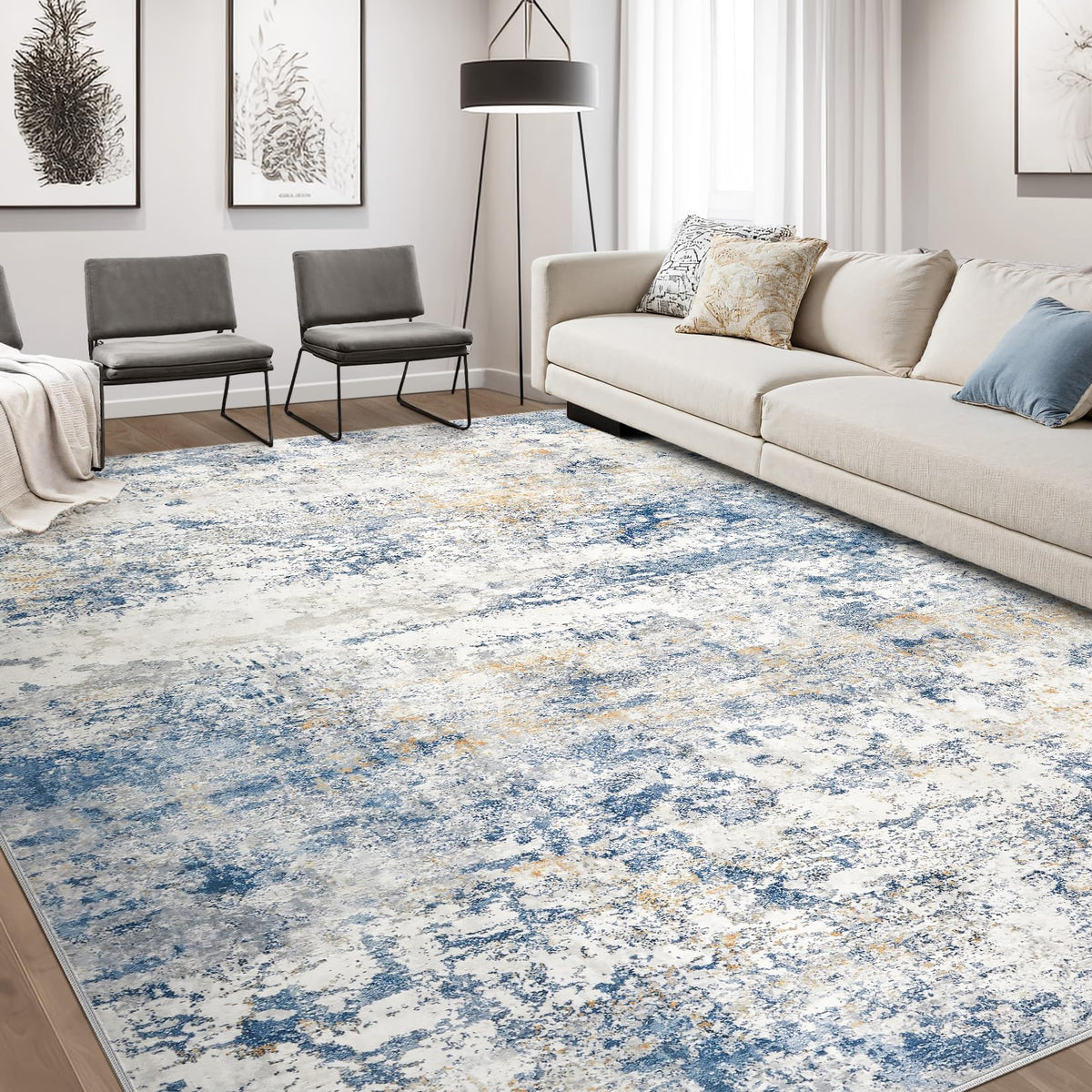 DMOYEST Area Rug Living Room Rugs 9x12 Washable Abstract Grey Carpet