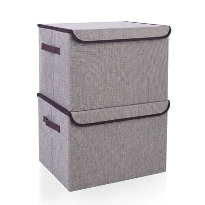 Bagnizer Large 17" 42 Quarts Collapsible Stackable Storage Bins with Lids [3-Pack] Foldable Fabric Linen Storage Boxes Cube, Closet Organizer Baskets with Label for Home (16.7 x 12 x 12, Gray)