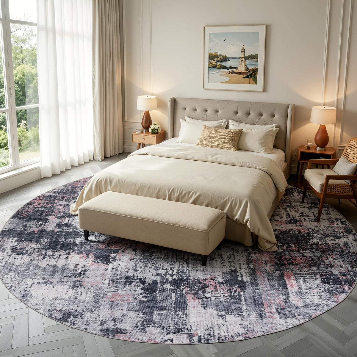 Sasttie 8x10 Washable Area Rug, Modern Abstract Large Carpet, Black & White