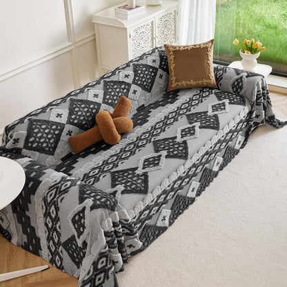HANDONTIME Green Sofa Cover Vintage Couch Cover for Dogs 91" X150" Couch Cushion Covers with Tassel Herringbone Sofa Cover Boho Sofa Covers for 3 Cushion Couch Chenille Soft Loveseat Sofa Covers