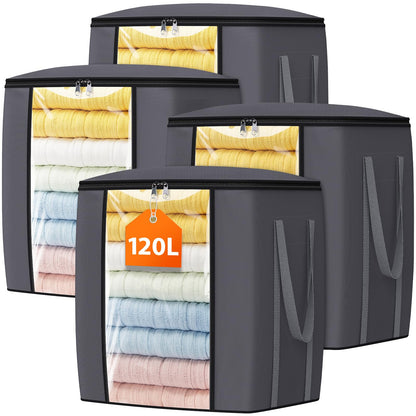 TasticTotes 120L Extra Large Blanket Clothes Storage Bags, Gray, 1 Pack