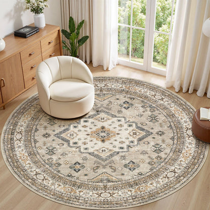 cotiled 9x12 Area Rug for Living Room, Washable, Traditional, Beige