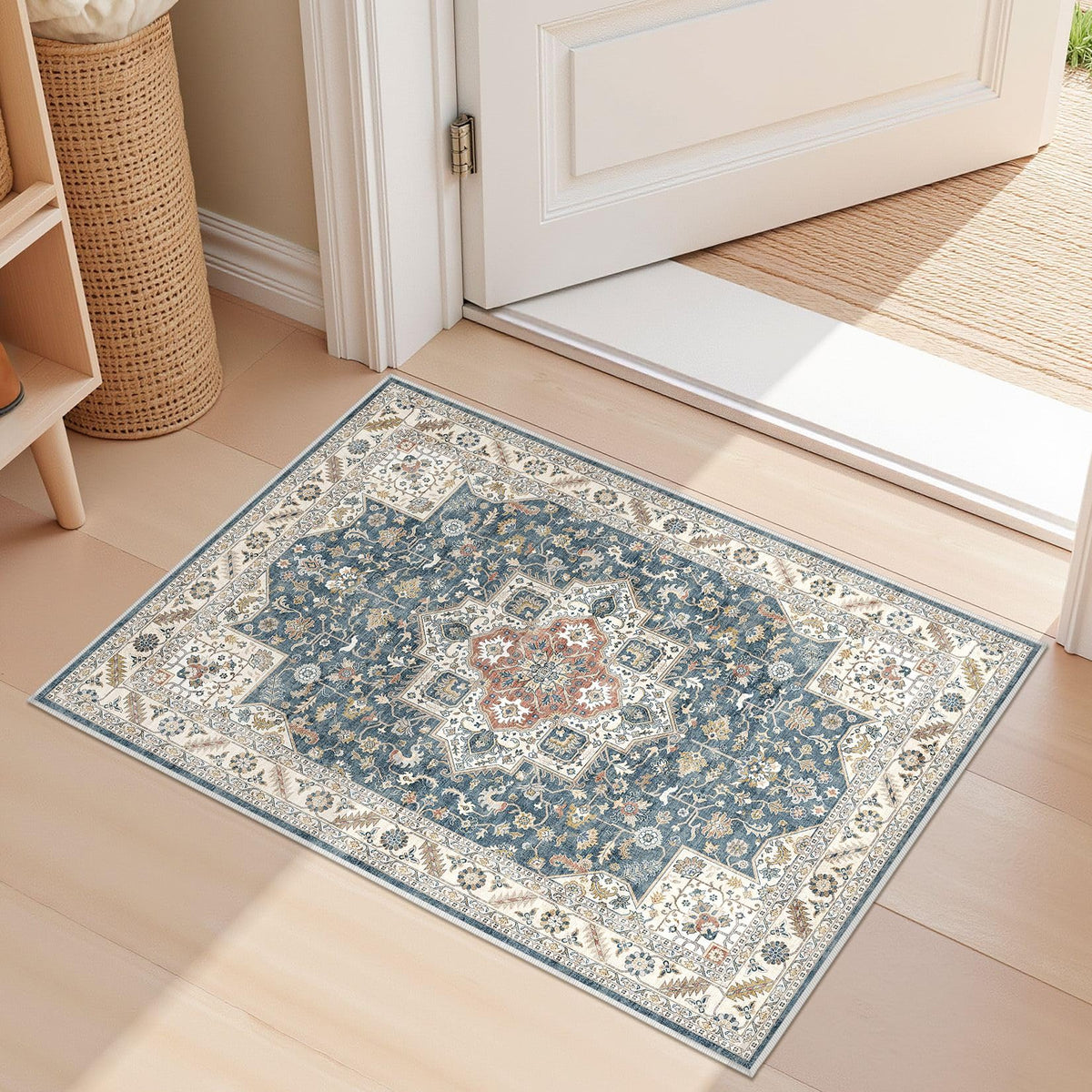 cotiled 9x12 Area Rug for Living Room, Washable, Traditional, Beige