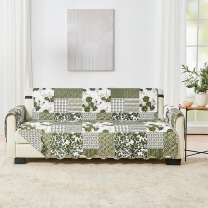 Great Bay Home Reversible Patchwork Sofa Cover - Washable Slipcover Furniture Protector with Elastic Straps - Perfect for Kids & Pets - Box-Stitched Detail (Taupe)