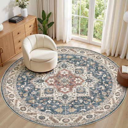 cotiled 9x12 Area Rug for Living Room, Washable, Traditional, Beige