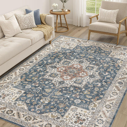 cotiled 9x12 Area Rug for Living Room, Washable, Traditional, Beige