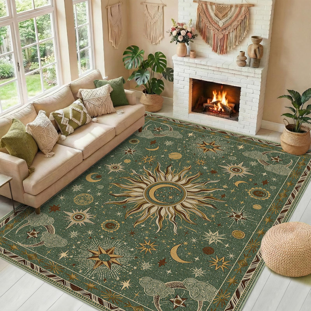 Vacuum-Friendly, 8x10 Washable Area Rug, Black Gold Beige Red