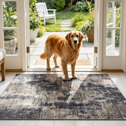 Sasttie 8x10 Washable Area Rug, Modern Abstract Large Carpet, Black & White