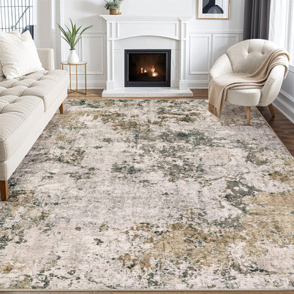8x10 Area Rugs Living Room Abstract Washable Rug, Gold Brown