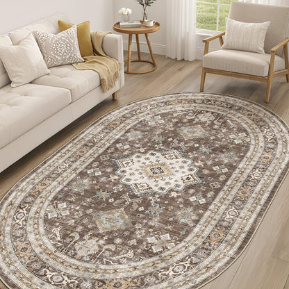 cotiled 9x12 Area Rug for Living Room, Washable, Traditional, Beige