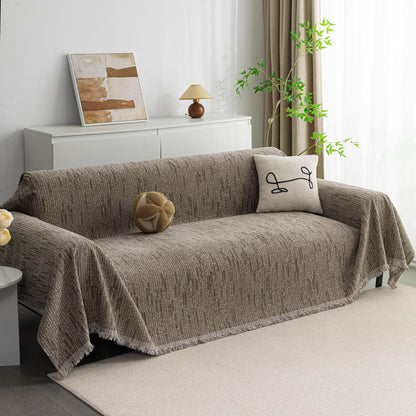 MYSKY HOME Sofa Covers for 2 Cushion Couch L Shaped Couch Cover Washable Couch Cover with Tassels Boho Couch Covers Non Slip Super Universal Soft Sofa Slipcover for Kids, Dogs, Pets, 71"x118", White