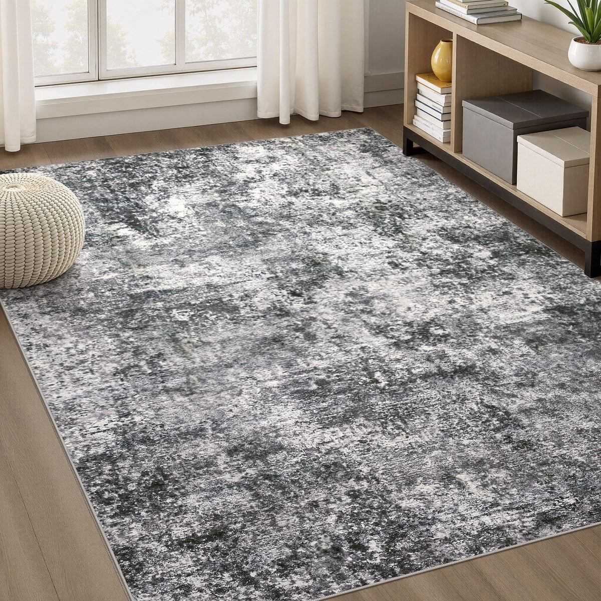 DMOYEST Area Rug Living Room Rugs 9x12 Washable Abstract Grey Carpet