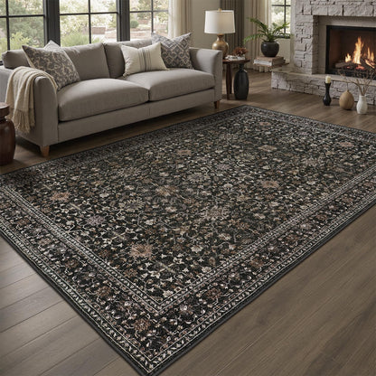 DCX 8x10 Area Rug Living Room: Washable Botanical Carpet Blue and Green