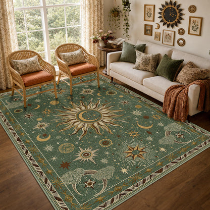 Vacuum-Friendly, 8x10 Washable Area Rug, Black Gold Beige Red