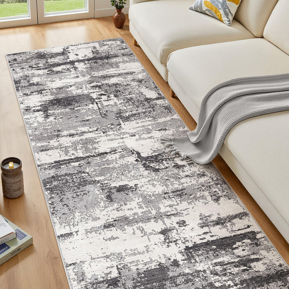8x10 Area Rugs Living Room Abstract Washable Rug, Gold Brown