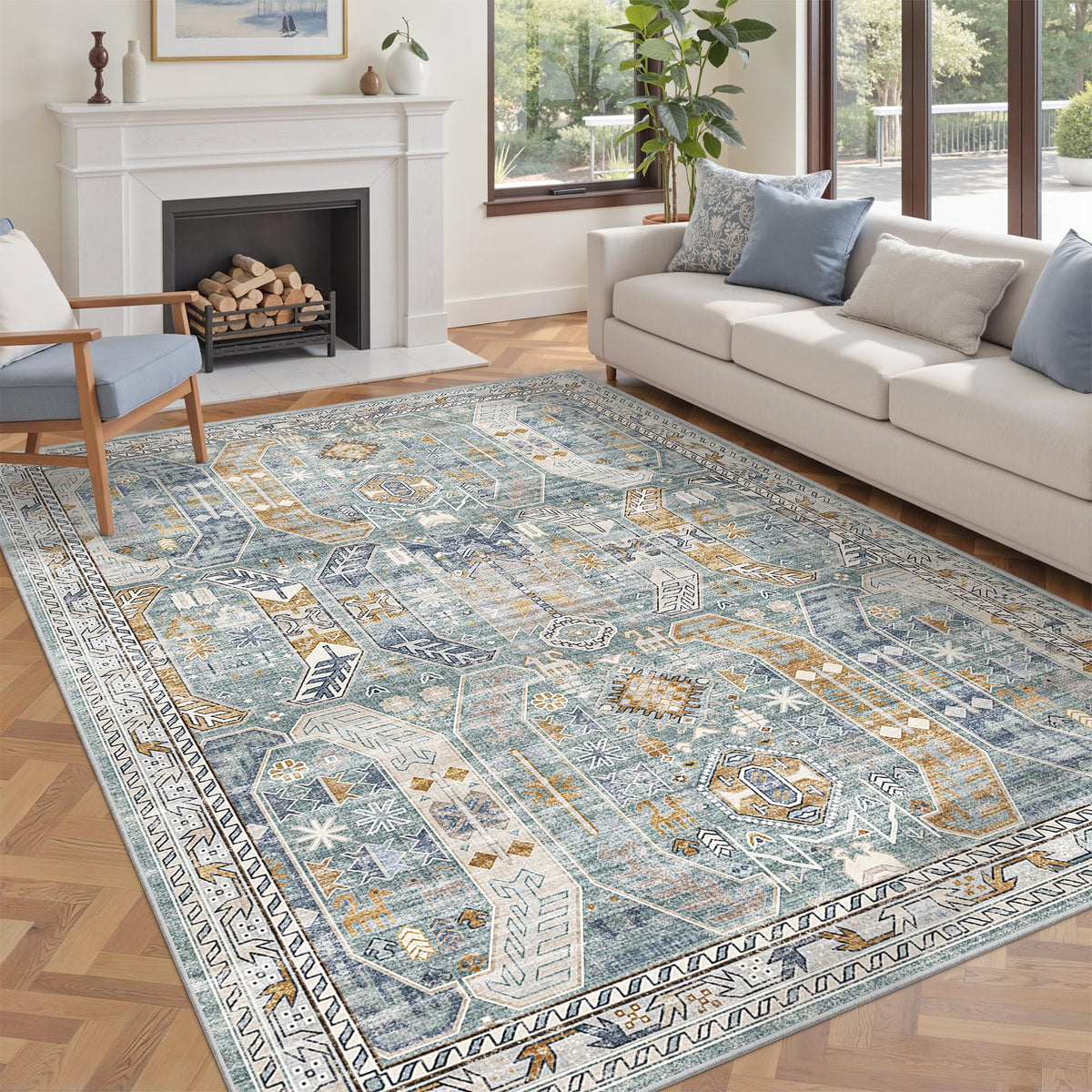 befbee 8x10 Area Rugs for Living Room, Washable Vintage Non Slip Rug