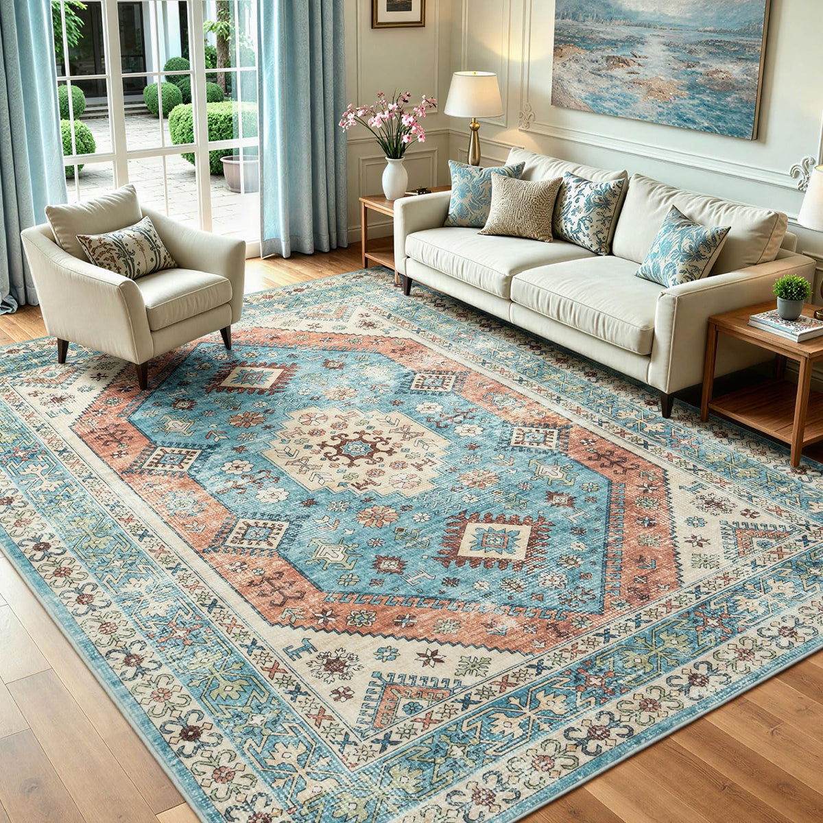 Lofus 8x10 Area Rugs for Living Room Bedroom, Soft Boho Carpet Floral Brown