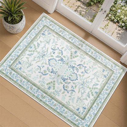 DCX 8x10 Area Rug Living Room: Washable Botanical Carpet Blue and Green