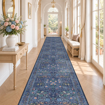 Floral Dark Green Washable Area Rugs 8x10, Vintage Living Room Rug
