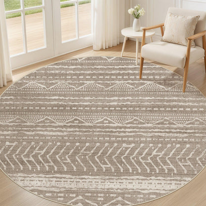 Nakagishi 10X14 Area Rugs for Living Room: Washable Modern Abstract Rug with Non-Slip Silicone Backing Low Pile Soft Carpet for Bedroom & Dining Decor Ideal for Families with Kids and Pets-Brown